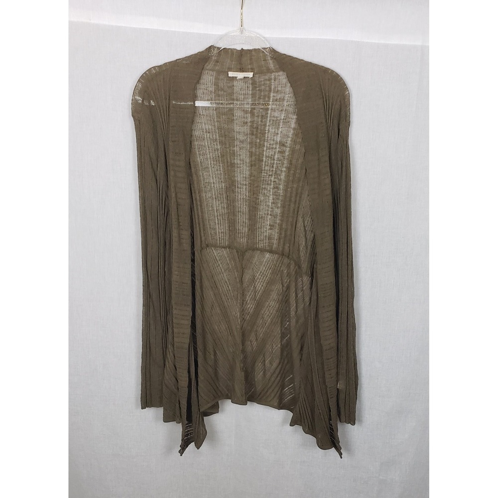 Eileen Fisher Womens XL Olive Green Cotton Linen Textured Open Front Cardigan